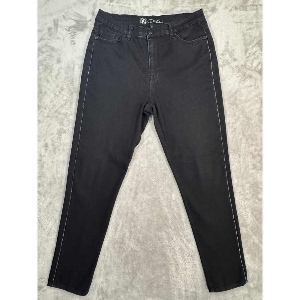DG2 Diane Gilman Womens Jeans 12 Black Skinny High‎ Rise Stretch Beaded Bling